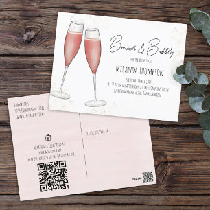 Roze Brunch Vrijgezellenfeest QR Code Cadeauregist Briefkaart