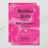 Roze Brushstrokes y2k retro Verjaardagsfeest Kaart (Voorkant / Achterkant)