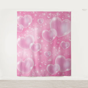 Roze bubbelhartjes 90's fotofeest achtergrond wandkleed