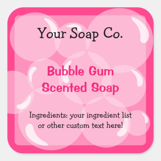 Roze Bubbels Bubble Gum Zeep Label (Voorkant)