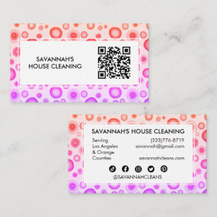 Roze Bubbels Minimale Huis Reiniging Janitorial QR Visitekaartje