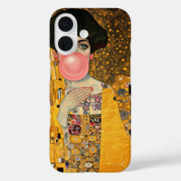 Roze Bubble Gum Dame met Zwarte Kat Gustav Klimt