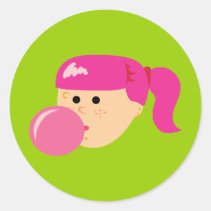 Roze Bubble Gum Meisje Ronde Sticker