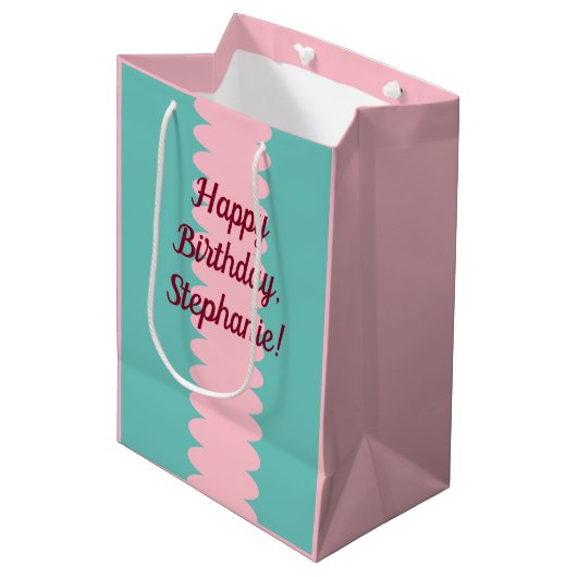 , roze bubblegum, blauwgroen,  medium cadeauzakje (Voorkant Gekanteld)