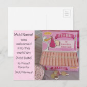 Roze Bubblegum Sigaar Baby Girl Aankondiging (Voorkant / Achterkant)