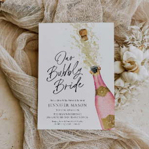 Roze Bubbly Champagne Vrijgezellenfeest Kaart