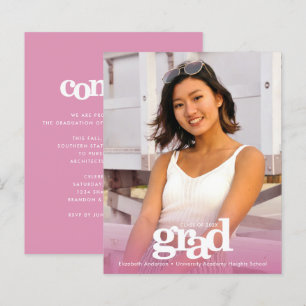 Roze budget afstuderen foto moderne uitnodiging