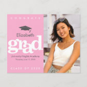 Roze Budget Foto Graduatie Cap Vette Uitnodiging (Voorkant)