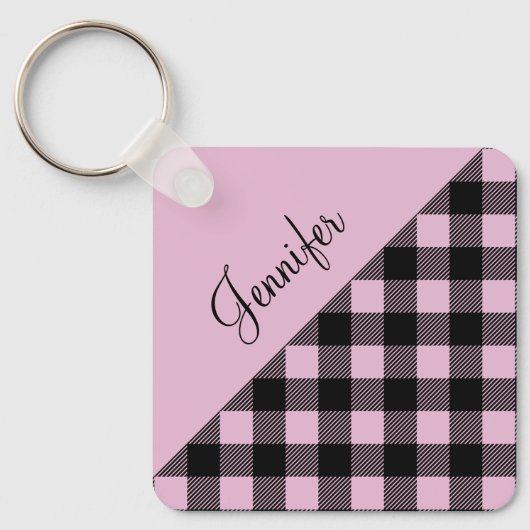 Roze Buffalo Geplakt Check Patroonnaam Sleutelhanger (Voorkant)