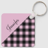 Roze Buffalo Geplakt Check Patroonnaam Sleutelhanger (Achterkant)