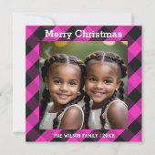 Roze Buffel Check aangepaste foto Kerstmis Feestdagenkaart (Voorkant)