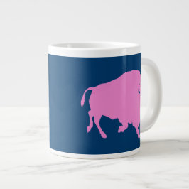 Roze buffel-logo met winkelspoel grote koffiekop