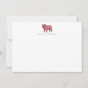 Roze Bulldog Eenvoudige Persoonlijke Briefpapier Notitiekaartje