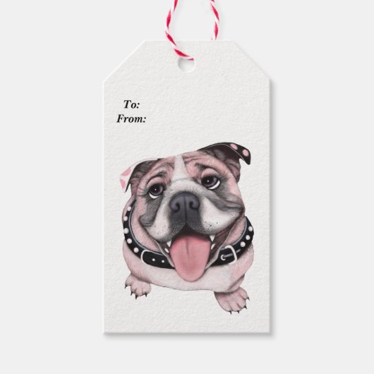 Roze Bulldog Gift Labels Cadeaulabel (Voorkant)