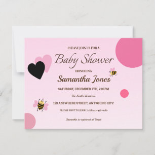 Roze bumblebee Baby shower Girl Invitation Kaart