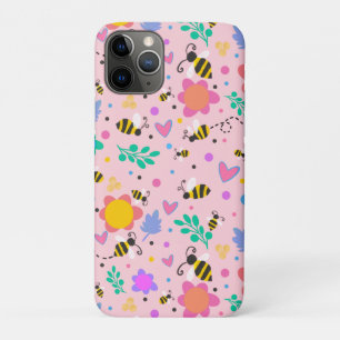 Roze Bumblebee Inspirivity Leuke Girly Bloemen iPhone 11 Pro Hoesje