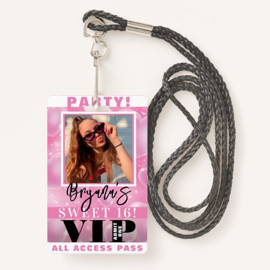 Roze bundel hartslag VIP Pass Badge (Voorkant met draagriem)