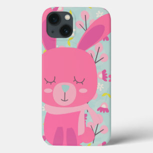 Roze Bunnies en Flowers iPhone 13 Hoesje