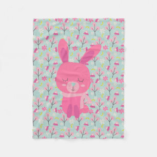 Roze Bunnies en Flowers Fleece Deken