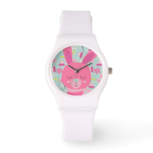 Roze Bunnies en Flowers Horloge