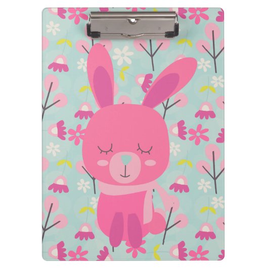 Roze Bunnies en Flowers Klembord (Voorkant)