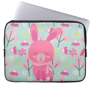 Roze Bunnies en Flowers Laptop Sleeve