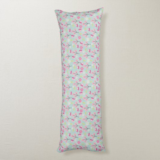 Roze Bunnies en Flowers Lichaamskussen (Achterkant (Verticaal))