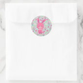 Roze Bunnies en Flowers Ronde Sticker (Tas)