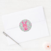 Roze Bunnies en Flowers Ronde Sticker (Envelop)
