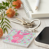 Roze Bunnies en Flowers Sleutelhanger (Voorkant Rechts)