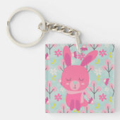 Roze Bunnies en Flowers Sleutelhanger (Voorkant)
