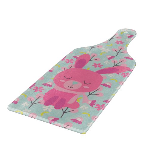 Roze Bunnies en Flowers Snijplank (Hoek)