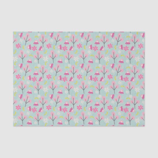 Roze Bunnies en Flowers Tissuepapier (Voorkant)