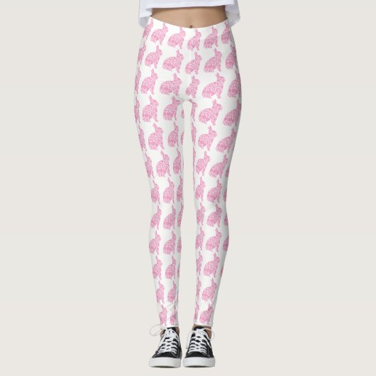  roze Bunnies Pasen Leggings (Voorkant)