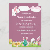 Roze Bunny and Eggs Easter Brunch and Egg Hunt Kaart (Voorkant / Achterkant)