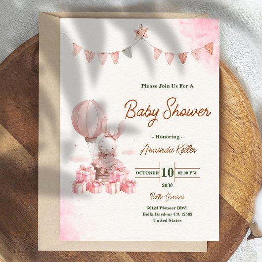 Roze Bunny Baby shower Kaart