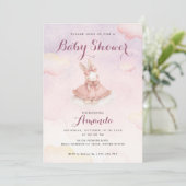 Roze Bunny Baby shower Uitnodiging (Staand voorkant)