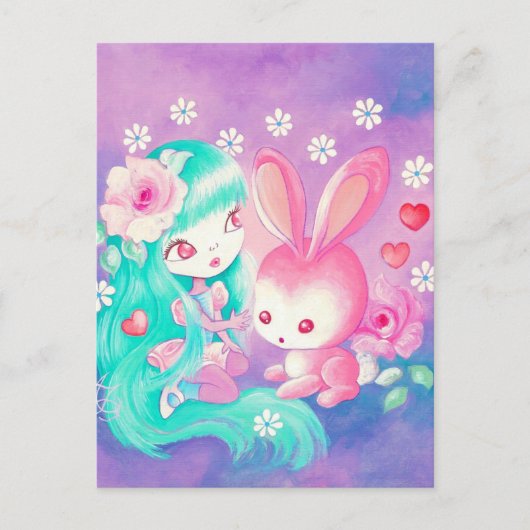 Roze Bunny Love Briefkaart (Voorkant)