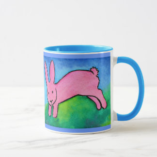 Roze Bunny met blauw handvat Mok