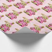 Roze Bunny met Bow Gilt's Birthday Gift Wrap Cadeaupapier (Hoek)