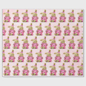 Roze Bunny met Bow Gilt's Birthday Gift Wrap Cadeaupapier (Vlak)