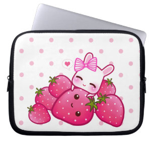 Roze bunny met kawaii-aardbeien laptop sleeve