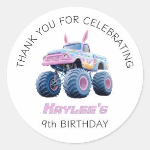 Roze Bunny Monster Truck Meisjes Bedankt Verjaarda Ronde Sticker