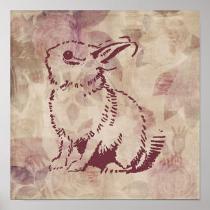 roze bunny Rabbit Roos Flowers Style Poster