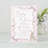 Roze Bunny Ribbon  Baby shower Kaart (Staand voorkant)