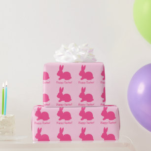 Roze Bunny Silhouette met tekst Happy Paast Cadeaupapier