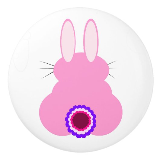 Roze Bunny Wit Keramische Pull Knop (Voorkant)
