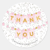 Roze Bunting Flags Gold Bedankt Ronde Sticker (Voorkant)