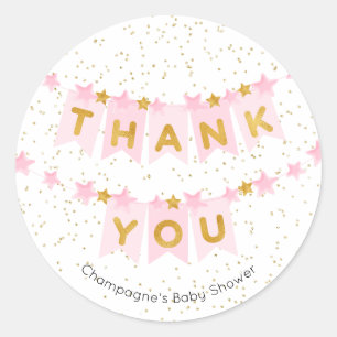 Roze Bunting Flags Gold Bedankt Ronde Sticker