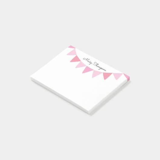Roze Bunting Script Naam Post-it® Notes (Schuin)